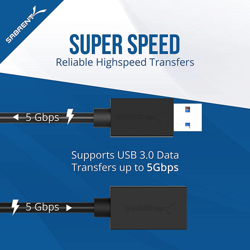 SABRENT 22AWG USB 3.0 Extension Cable A Male to A Female [Black] 3 Feet (CB-3030) BLACK 3 FT