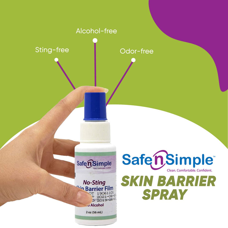 Safe n' Simple No Sting Barrier Film Spray, Odor-Free Pre Tape Spray, No-Alcohol Skin Prep Spray, 2 Ounce Spray Bottle, (SNS80792)