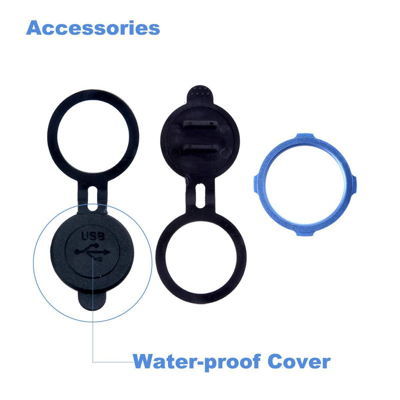 Kework Metal Dual USB 2.0 Ports Mount with Light, 3.3ft 2 Ports USB Male to 2 Ports Female Flush Mount Panel Mount Extension AUX Cable for Car Truck Boat Motorcycle Dashboard (Blue & 3.3ft) Blue & 3.3ft