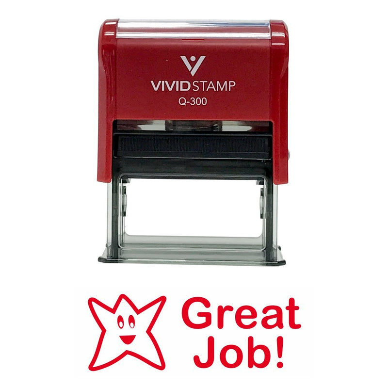 Great Job Teacher Self Inking Rubber Stamp (Red Ink) - Large 3/4" x 1-7/8" - Large Red