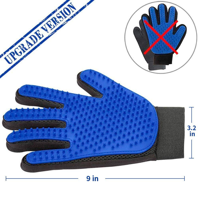 [Upgrade Version] Pet Grooming Glove - Gentle Deshedding Brush Glove - Efficient Pet Hair Remover Mitt - Enhanced Five Finger Design - Perfect for Dog & Cat with Long & Short Fur - 1 Pair 1 Pair (Blue) - Upgrade Version