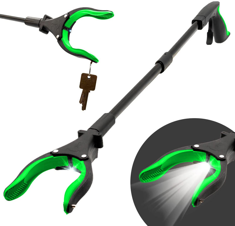 Grabber Tool 32" Aluminum Magnetic Claw with LED Light, Lightweight Foldable Reacher Grabber Pickup Tool, Gripper Grabbers for Elderly Grab it Reaching Tool Trash Picker Grabber, Green, by Luxet