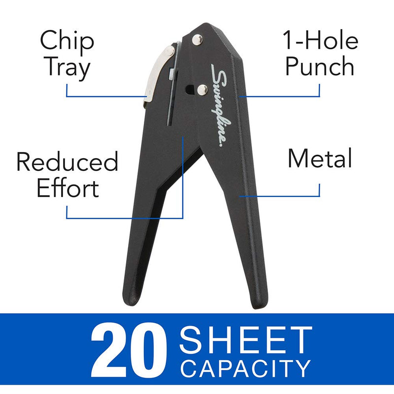 Swingline 1 Hole Punch, Hole Puncher, Low Force, 20 Sheet Punch Capacity, Plier, Black (74017)