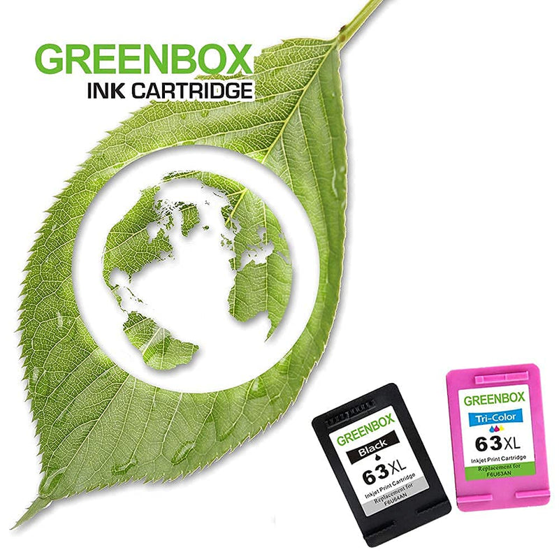 GREENBOX Remanufactured Ink Cartridge 63 Replacement for HP 63 63XL for HP OfficeJet 3830 5255 5258 Envy 4520 4512 4513 4516 DeskJet 1112 1110 3630 3632 3634 2130 2132 Printer (1 Black 1 Tri-Color)