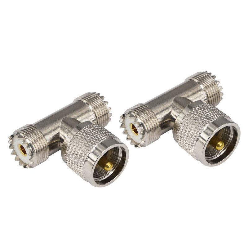 BOOBRIE 2-Pack UHF Male PL-259 to Dual UHF Female SO-239 Adapter UHF T Shape Triple Connector RF Coaxial Splitter for CB Ham Radio/Antenna/Broadcast/Scanner/WiFi