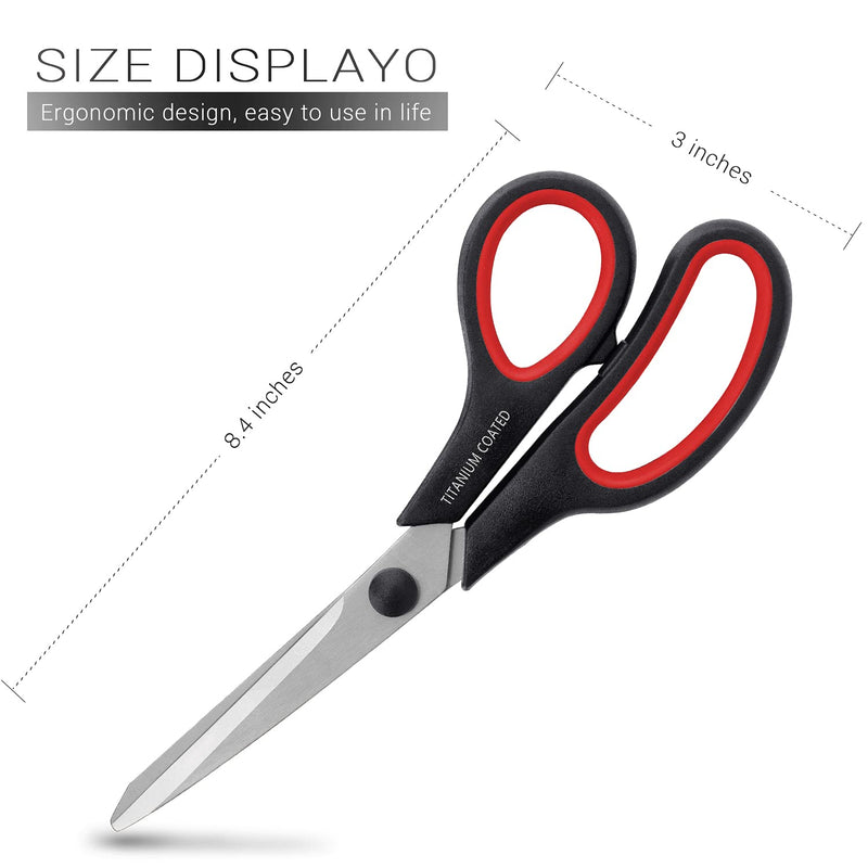 Scissors 8" Multipurpose Scissors Titanium Coated Sturdy Sharp Scissors Right/Left Handed Comfort-Grip Handles for Office Home School Sewing Fabric Craft Supplies Black/Red Black w Red