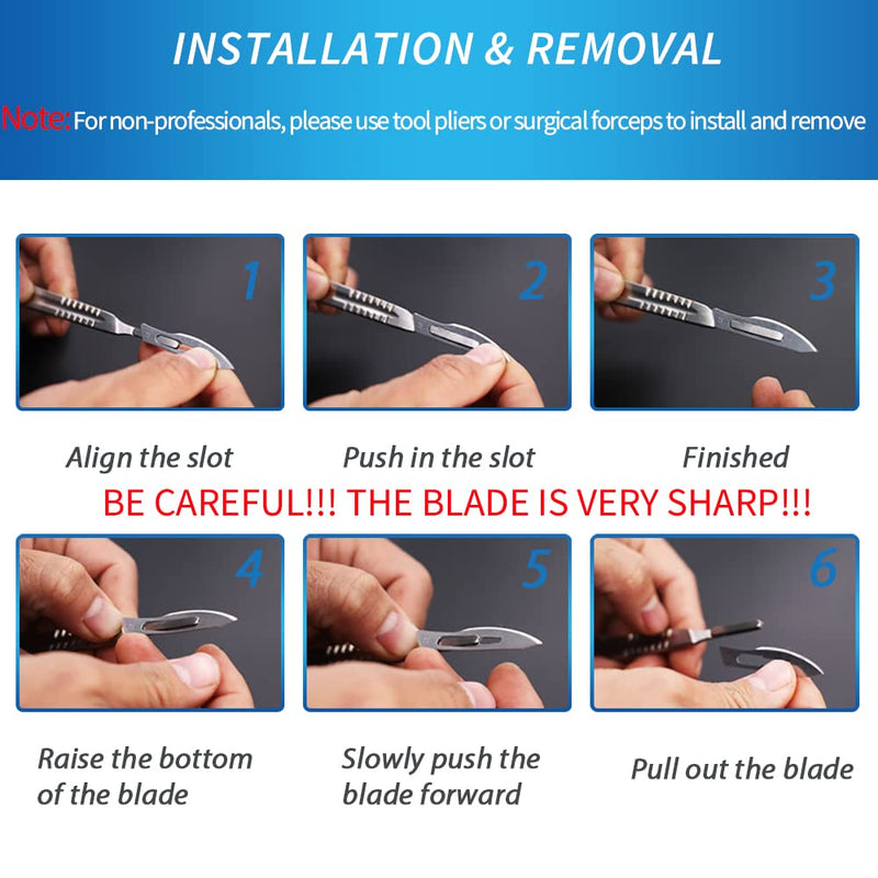 15 Pack Surgical Blades #11 with Stainless Steel Scalpel Handle, High Carbon Steel Dermablade Blades Individually Wrapped Sterile for Dermaplaining, Podiatry, Crafts & More