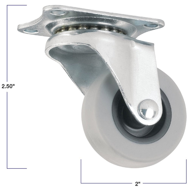 TPR Rubber Caster Wheel with Swiveling Top Plate - 2-Inch - 90 lb. Load Capacity - Non-Marking for Use in Hospitals, Food Service, & Other Institutional Applications 2 Inch Swivel Plate