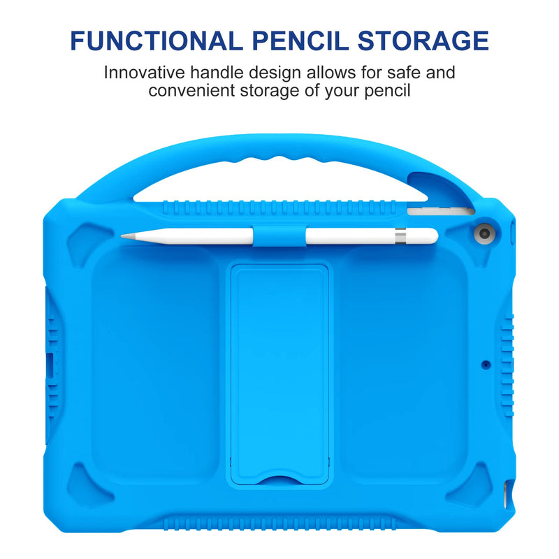 JOGUIIA iPad 9th 8th 7th Generation Case, Silicone Kids Case for iPad 10.2 2021/2020/2019, Shockproof Case with Handle Stand for New Apple iPad 10.2 inch Model(Light Blue) Light Blue