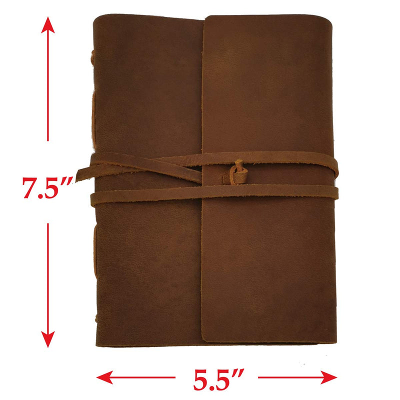 Leather Journal Writing Notebook - Genuine Leather Bound Daily Notepad for Men & Women Lined Paper 240 Kraft Pages, Handmade, Brown, 5 x 7 in 5"x7"