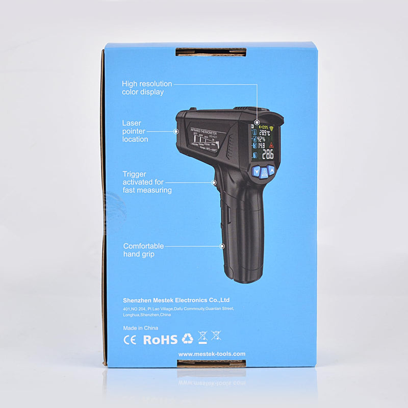 Infrared thermometer MESTEK temperature measuring device digital laser IR pyrometer K-probe -50°C ~ 800°C non-contact with color LCD alarm function adjustable emissivity for kitchen grill automotive