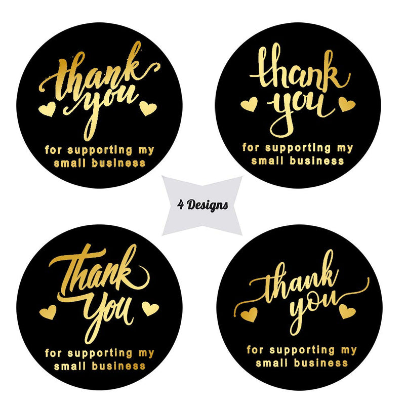 Thank You Stickers roll 500PCS， for Supporting My Small Business Stickers, 4 Designs Font,Waterproof Stickers，Online Retailers,Boxes and Envelope,Take-Out Packaging (1.5inch)