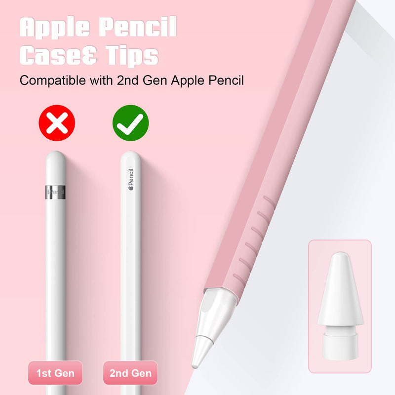 2 Pack Apple Pencil 2nd Generation Case: Soft Protective Sleeve Accessories for Apple Pen 2nd Gen, Silicone Grip Skin for Apple Pencil 2 Gen w/ 4 Replacement Pencil Tips, 4 Nibs Cover, Pink + Purple Apple Pencil 2nd Gen Accessories Set Purple + Pink