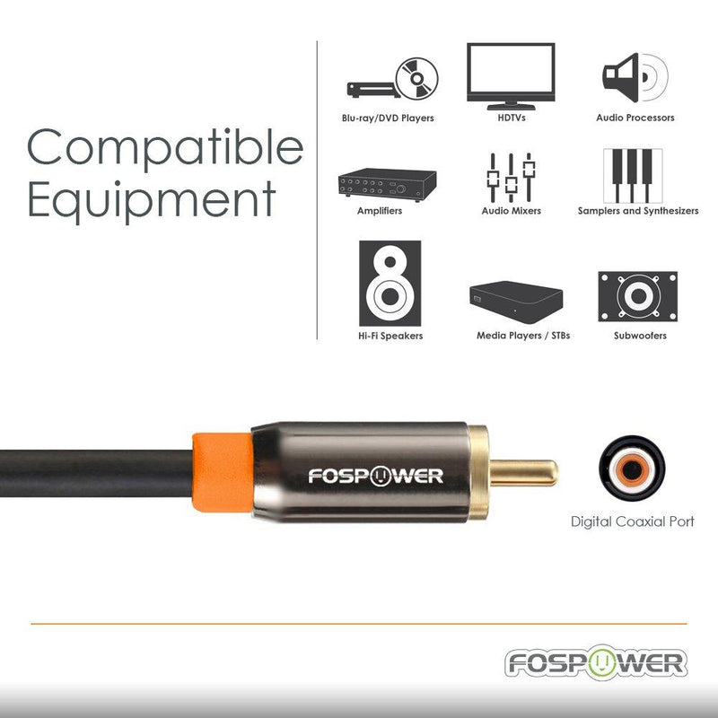 FosPower (3FT - 2 Pack) Digital Audio Coaxial Cable [24K Gold Plated Connectors] Premium S/PDIF RCA Male to RCA Male for Home Theater, HDTV, Subwoofer, Hi-Fi Systems