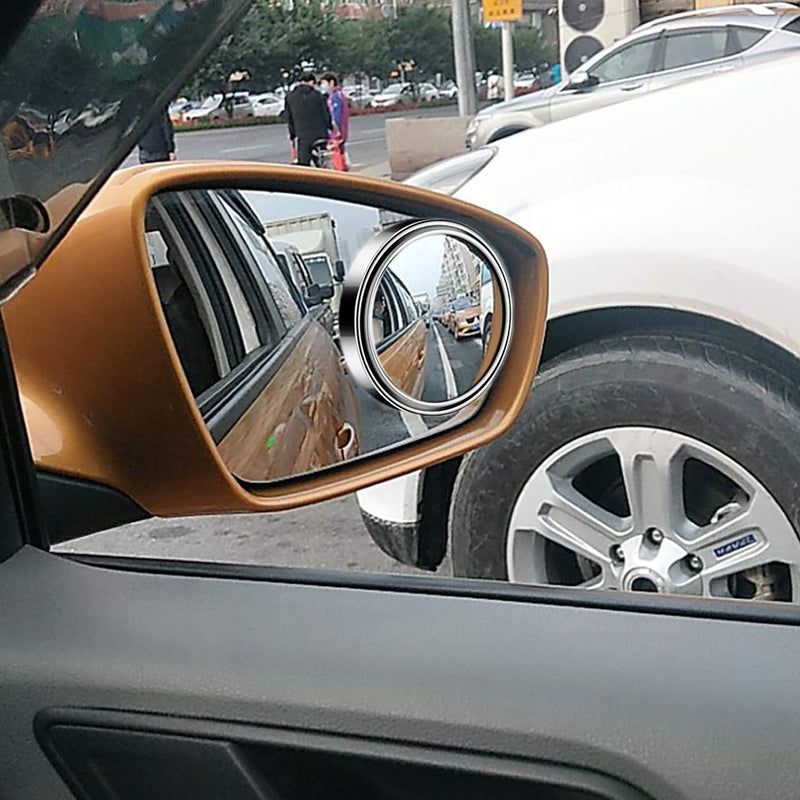 ESreake 2pc 3” Adjustable large Round Stick-on Convex Spot Mirror, big HD Glass Convex Rear View Mirror,Strong Adhesive Blind Spot Mirror for Car, Van, SUV and Trucks (3"(75mm), Silver frame) 3"(75mm)