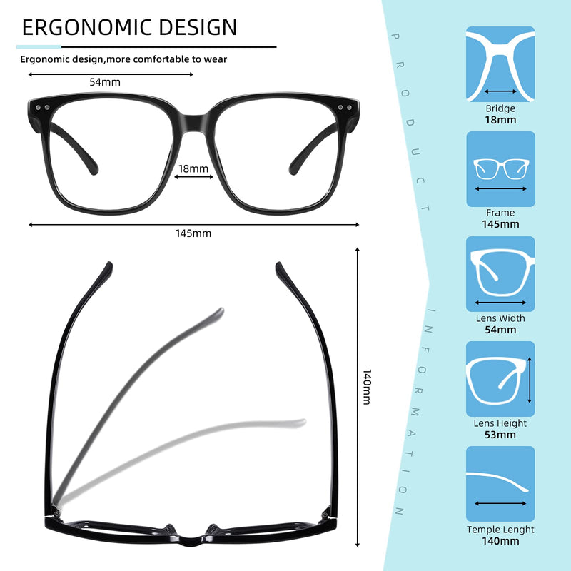 Oversized Blue Light Blocking Glasses for Women Reading Computer Gaming Protection Eye(Bright Black) Bright black