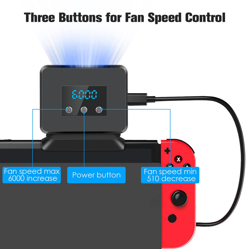 Cooling Fan for Nintendo Switch, Cooler Replacement Kit for Nintendo Switch Docking Station Dock Set, Adjustable Fan Speed, LED Temperature & Speed Display, 3 Buttons Control, Micro USB Cable Powered