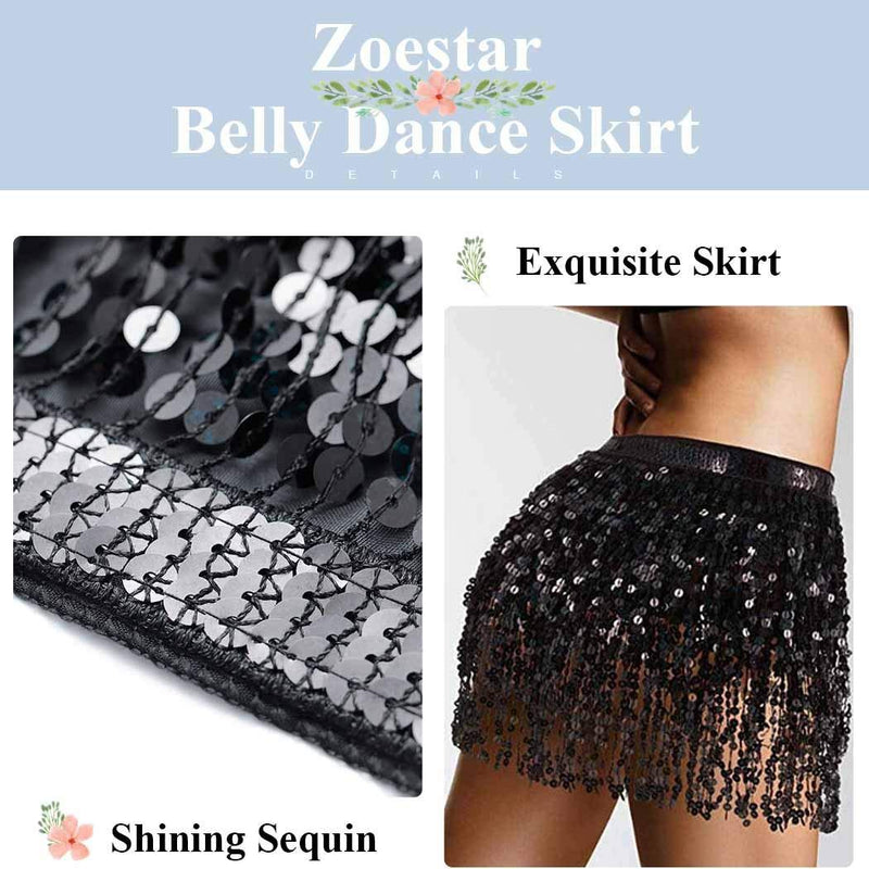 Zoestar Boho Sequin Tassel Hip Scarf Multilayer Belly Dance Belt Dance Performance Skirt for Women and Girls Black