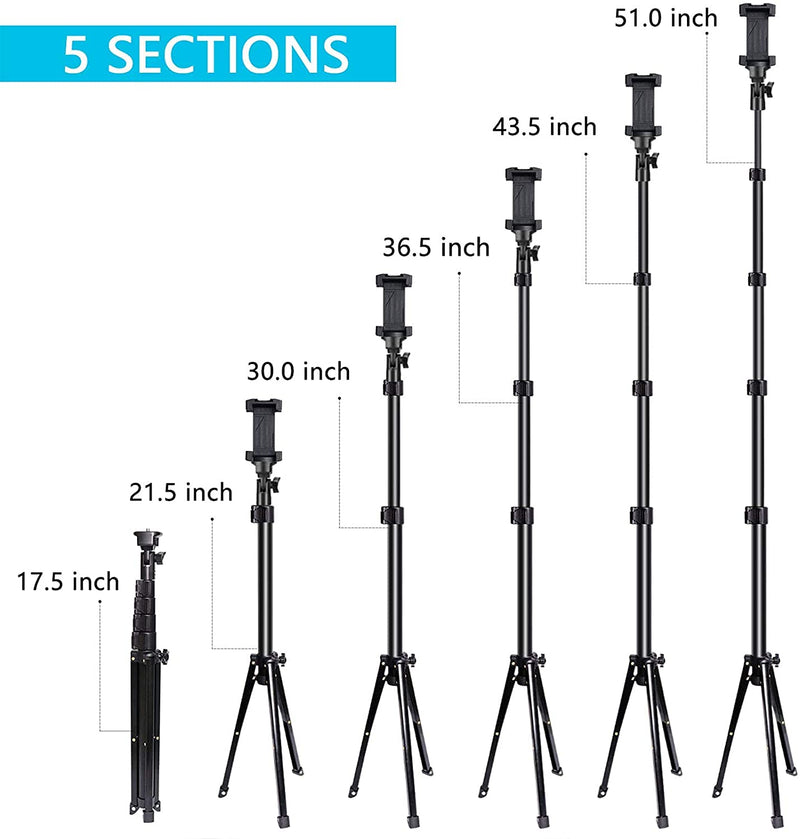 UBeesize 51" Extendable Tripod Stand with Bluetooth Remote for iPhone Android Phone, Heavy Duty Aluminum, Lightweight