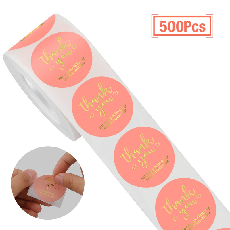 Dongpong Thank You Stickers Roll 1.5 Inch Pink Foil Thank You for Supporting My Small Business Stickers 500 PCS Business Stickers for Greeting Cards Flower Bouquets Gift Wraps Mailers Bag