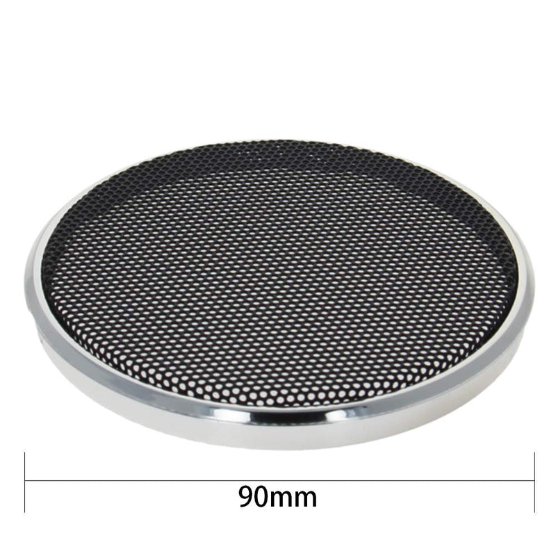 Fielect 3.5inch /90mm Speaker Grill Mesh Decorative Circle Woofer Guard Protector Cover Audio Accessories Black Grill Silver Trim