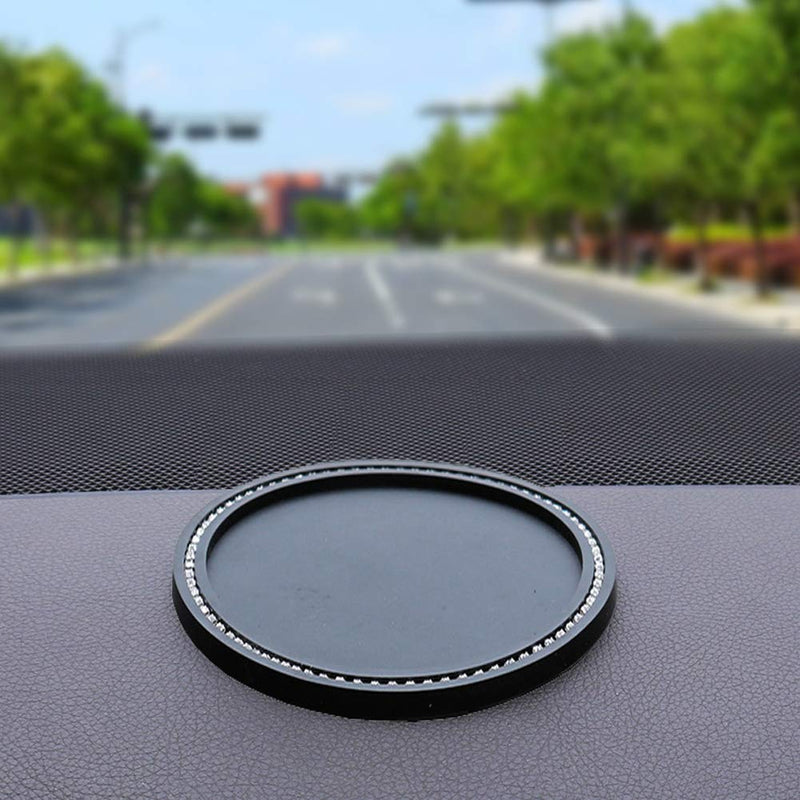 2 Sheet Round Car Dashboard Sticky Pad with Exquisite Rhinestone Sticky Car Dashboard Anti Slip Mat Adhesive Mat for Cell Phone, Electronic Devices, Keys, Sunglasses