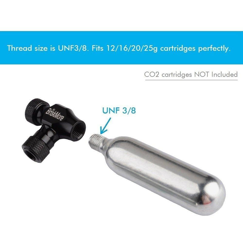 Black CO2 inflators for Bikes Tire by BriskMore, Presta and Schrader Valve Compatible, Bike Tire Pump for Snow Mountain Biking and Road Bicycles, Insulated Sleeve, CO2 Bike Cartridge NOT Included