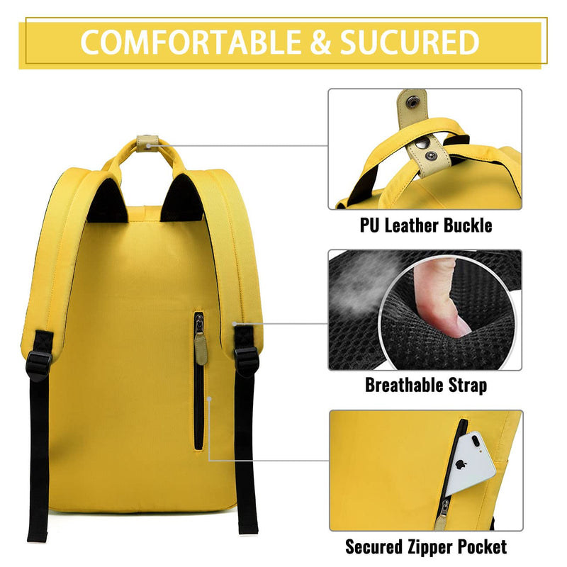 Laptop Backpack for Women,VASCHY 15.6 Inch Water Resistant College School Backpack Bookbag Casual Daypack for Teacher/Teen Girls/Business/Travel Yellow