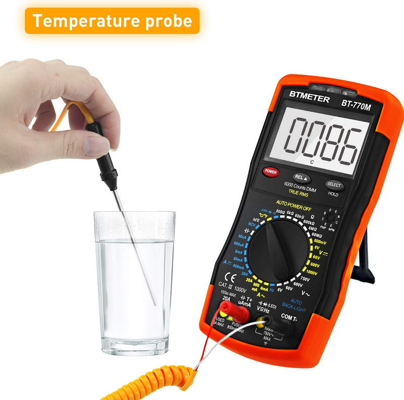 Digital Multimeter TRMS 6000 Count, BTMETER BT-770M Auto/Manual Ranging DMM Electrical Meter Tester for AC/DC Amp, AC/DC Volt, Ohm Capacitance Frequency Continuity Temperature NCV, Auto Backlight BT-770M Manual Ranging