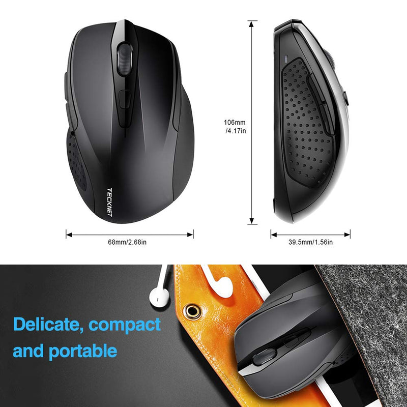 TECKNET Pro 2.4G Ergonomic Wireless Optical Mouse with USB Nano Receiver for Laptop,PC,Computer,Chromebook,Notebook,6 Buttons,24 Months Battery Life, 2600 DPI, 5 Adjustment Levels Black