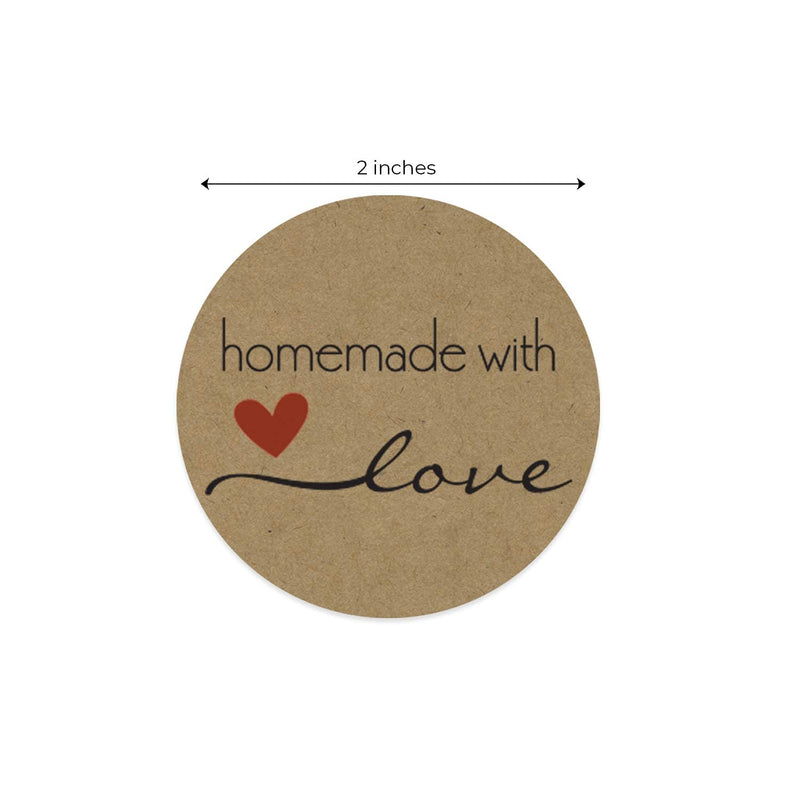 2" Inch Round Natural Kraft Homemade with Love Stickers / 500 Labels per roll