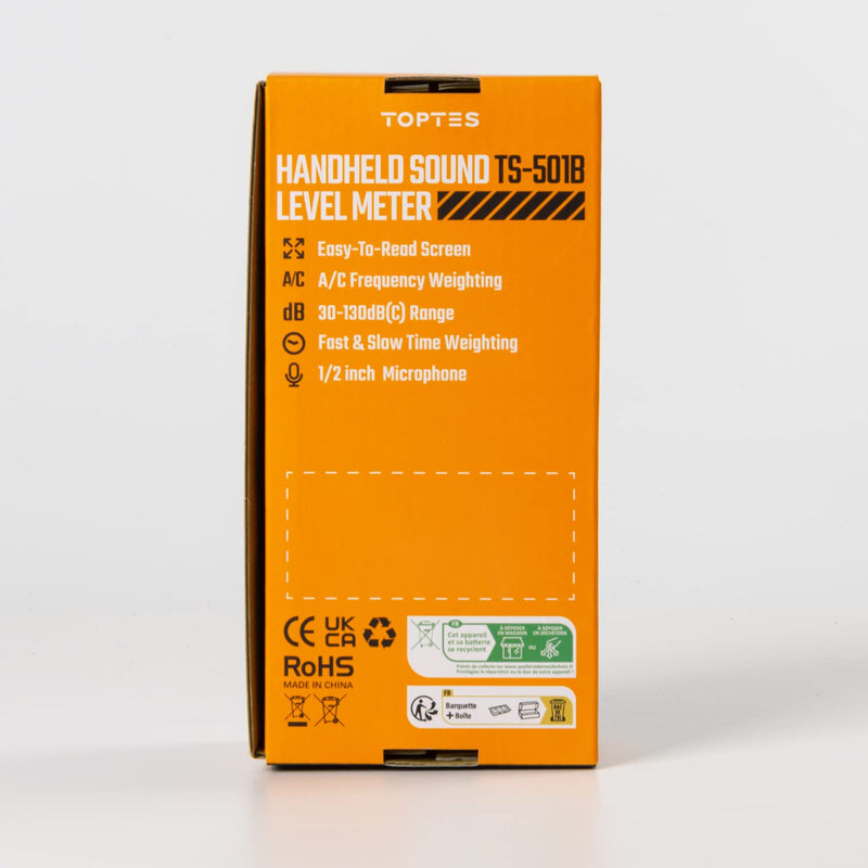 Decibel Meter, TopTes TS-501B Sound Level Meter with 2.24" Backlit LCD Screen, A/C Weighted, Range 30-130dB, MAX/MIN, Data Storage - Orange