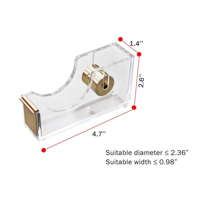 Acrylic Gold Tape Dispenser,Clear Acrylic Desk Dispenser Kit , Modern Design Office Desktop Tape Dispense 1 Set