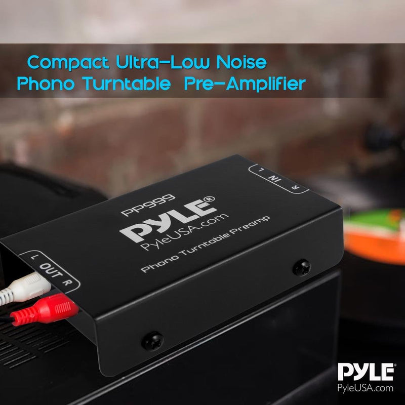 Pyle Phono Turntable Preamp - Mini Electronic Audio Stereo Phonograph Preamplifier with RCA Input, RCA Output & Low Noise Operation Powered by 12 Volt DC Adapter - PP999 , Black Single