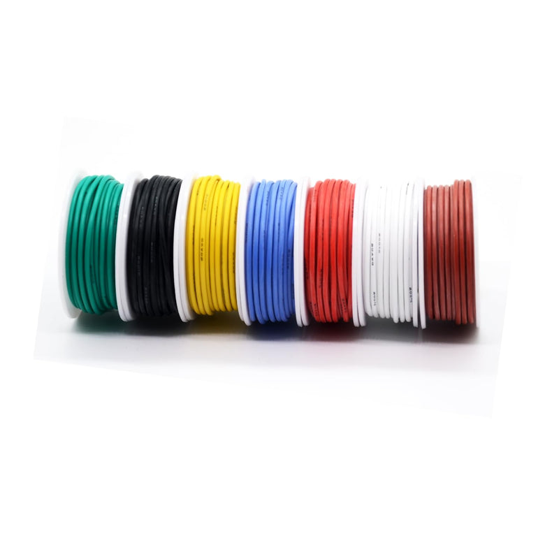 0. 05mm² 30 AWG Silicone Electrical Wire Connect Cable Soft and Flexible Stranded Wire Made of Tinned Copper Wire High 7 Colors Each 20 Meter Spool Temperature Resistance 200 Celsius 60V 0.05mm²/30awg-7 Color