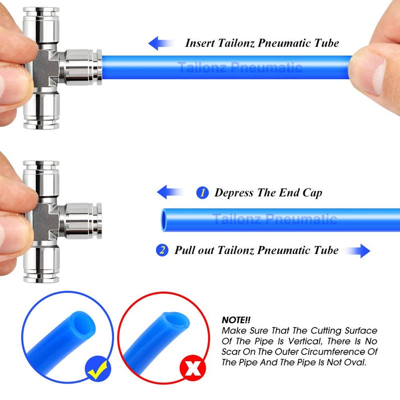 TAILONZ PNEUMATIC 1/4" OD Tee Stainless Steel Push to Connect Fittings 3 Ways Tube Connect Push Fit Push Lock PE-1/4 (Pack of 1)