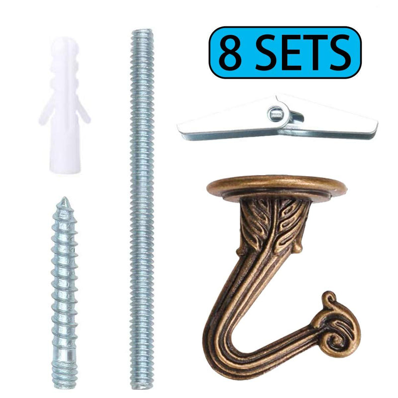 OBSTKUCHEN 8 Sets Swag Ceiling Hooks Heavy Duty Swag Hook with Hardware for Hanging Plants Ceiling Installation Cavity Wall Fixing (Antique Brass) Antique Brass