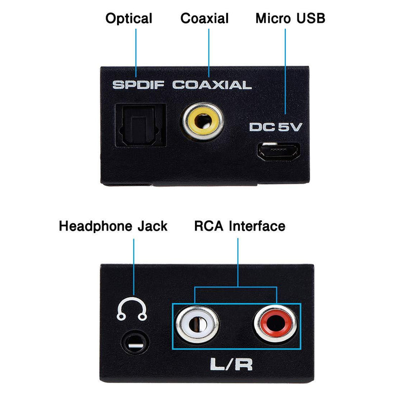 Anber-Tech Digital to Analog Audio Converter, Optical SPDIF Toslink Coaxial to Analog Stereo L/R and 3.5mm Jack DAC Converter with Optical &Coaxial Cable and Power Adapter for PS4 HDTV DVD Headphone