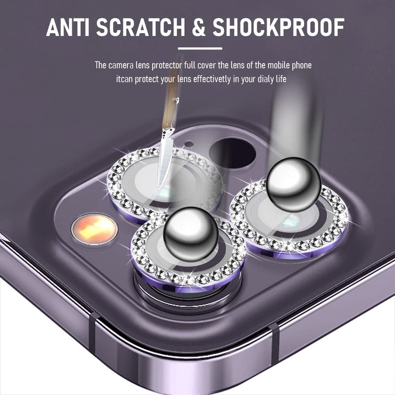 Suoman for iPhone 14 Pro 6.1 inch /14 Pro Max 6.7 inch Camera Lens Protector, Set with Diamonds Bling Camera Cover Tempered Glass for iPhone 14 Pro Max /14 Pro [Perfectly Fit] - Diamond Purple Diamond-Purple