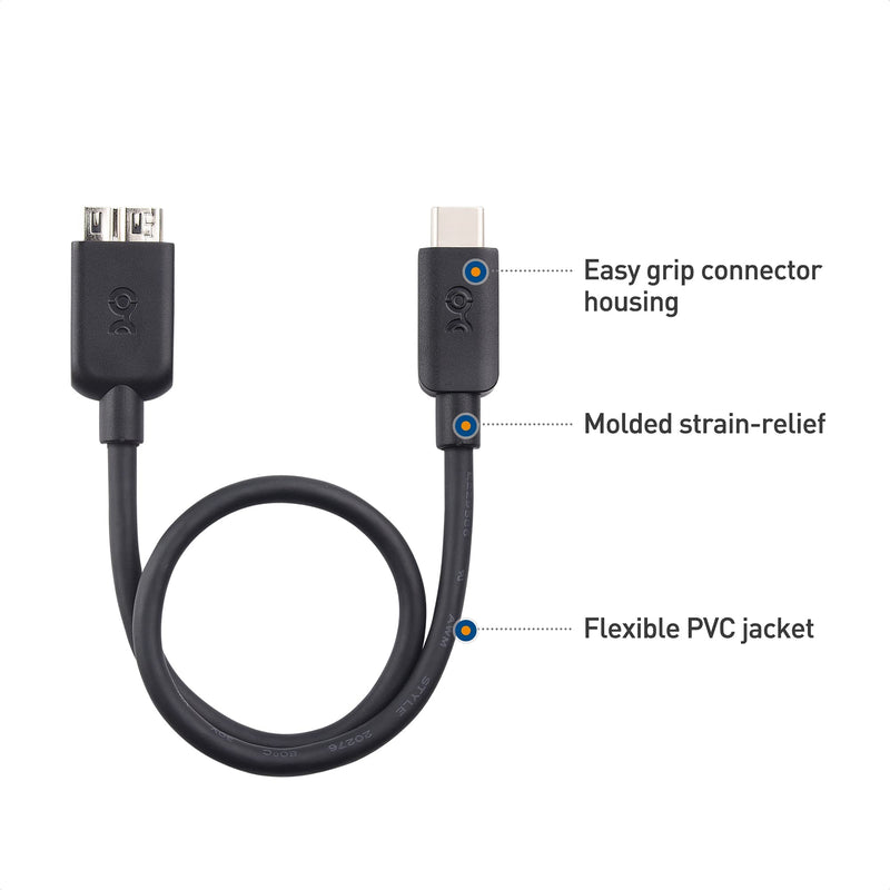 Cable Matters USB C to Micro USB 3.0 Cable 1 ft with 10 Gbps Data Transfer (USB C to Micro B 3.0, USB C Hard Drive Cable) in Black