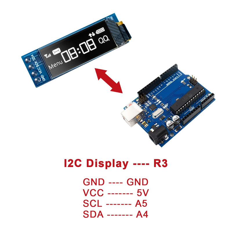 5 Pcs 0.91 Inch I2C OLED Display Module I2C OLED Screen Driver DC 3.3V~5V Compatible with Arduino (White Display Color)