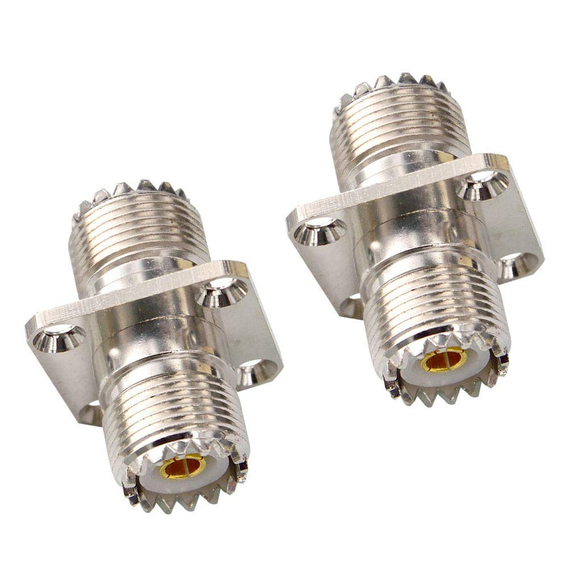 onelinkmore UHF Female to Female Coupler CB Radio Adapter Joiner Coax Connector SO239 PL259 UHF VHF Antenna 4 Hole Flange Panel Mount Adapter Pack of 2