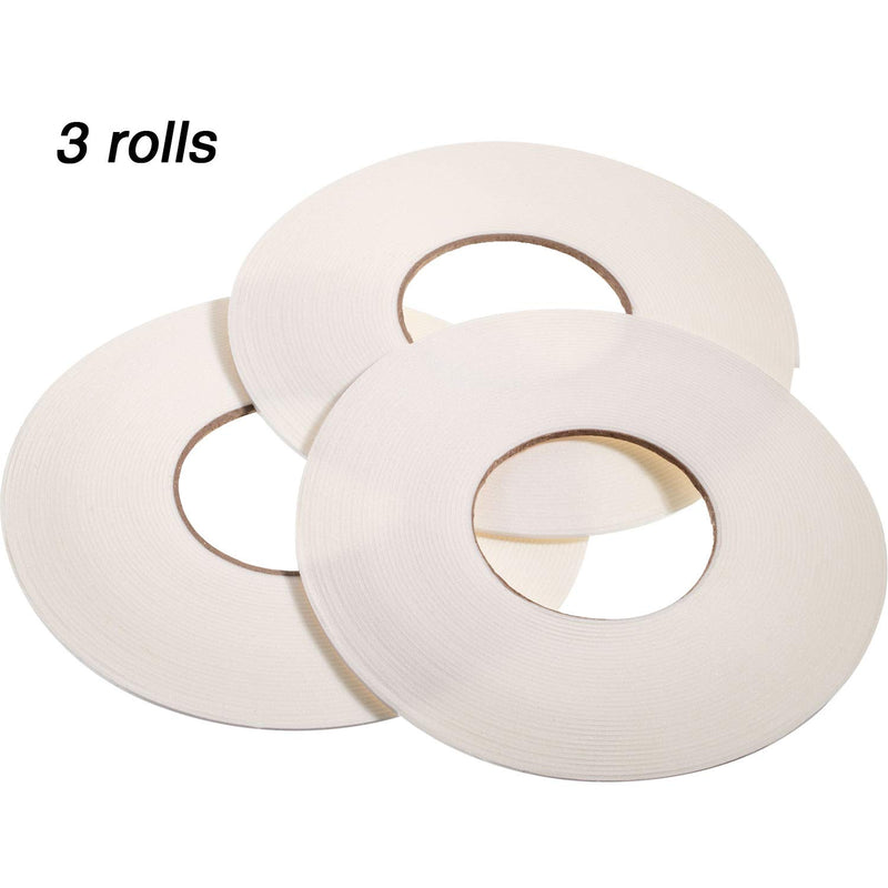 3 Rolls Double Sided Foam Tape White PE Roll Foam Tape Double Faced Sponge Adhesive Mounting Tape (1/8 Inch by 50 Feet) 1/8 Inch by 50 Feet