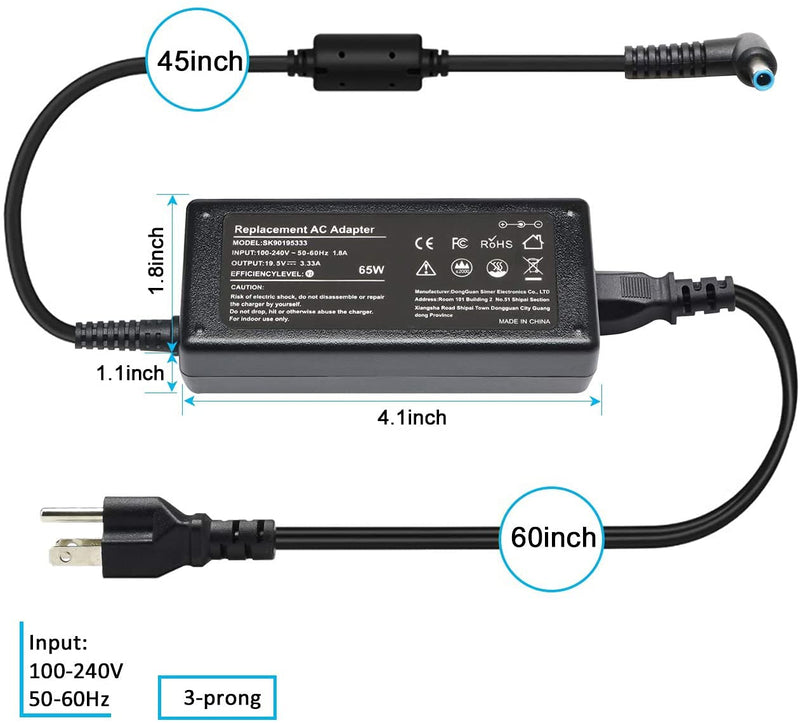 65W Laptop Adapter Charger Replacement for HP ProBook 640 G2,650 G2,430 G3, 440 G3, 450 G3, HP Pavilion TouchSmart 14-q010nr, Sleekbook 14-b000, HP Pavilion 17-E017DX 17-E019DX 17-E020DX Power Cord