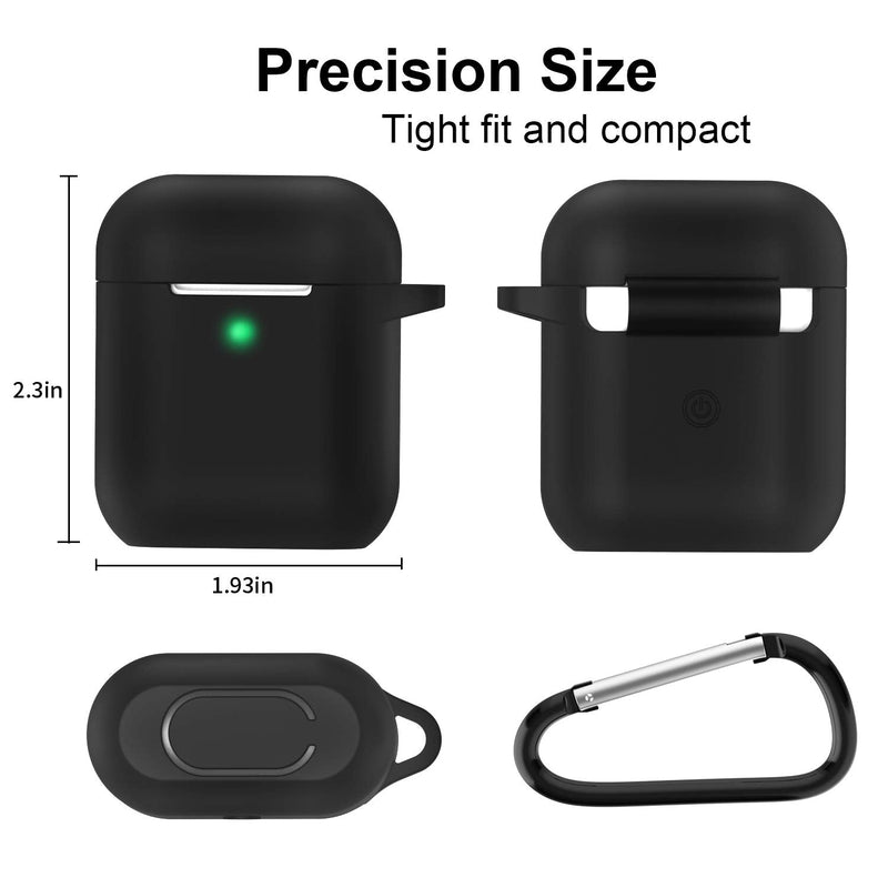 AirPods Case, Full Protective Silicone AirPods Accessories Cover Compatible with Apple AirPods 1&2 Wireless and Wired Charging Case(Front LED Visible),Black A-Black