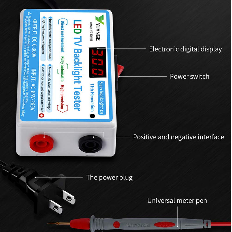 CVERY LED Lamp Bead TV Backlight Tester, Led Light Test Tool for All LED Lights Repair Output 0-300V 93*60*30mm White
