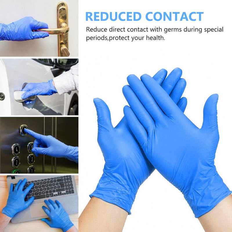 Disposable Gloves, 100Pcs Vinyl Gloves, Upgrade to Exam Blue Color, Powder Free, Latex Free, Kitchen and Food Safe - Ambidextrous (Large)