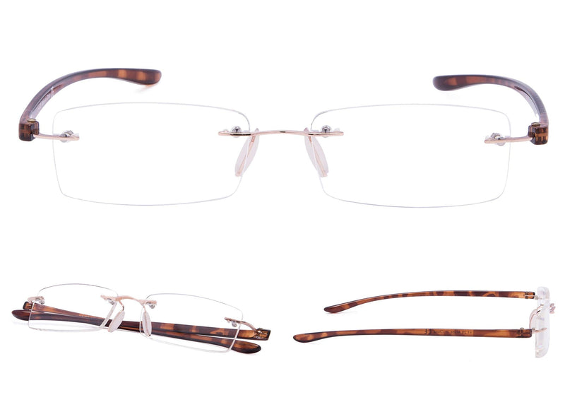 READING GLASSES 7 pack Mix Color Small Lens Rimless Readers 7 Tortoise Arm 0.5 x