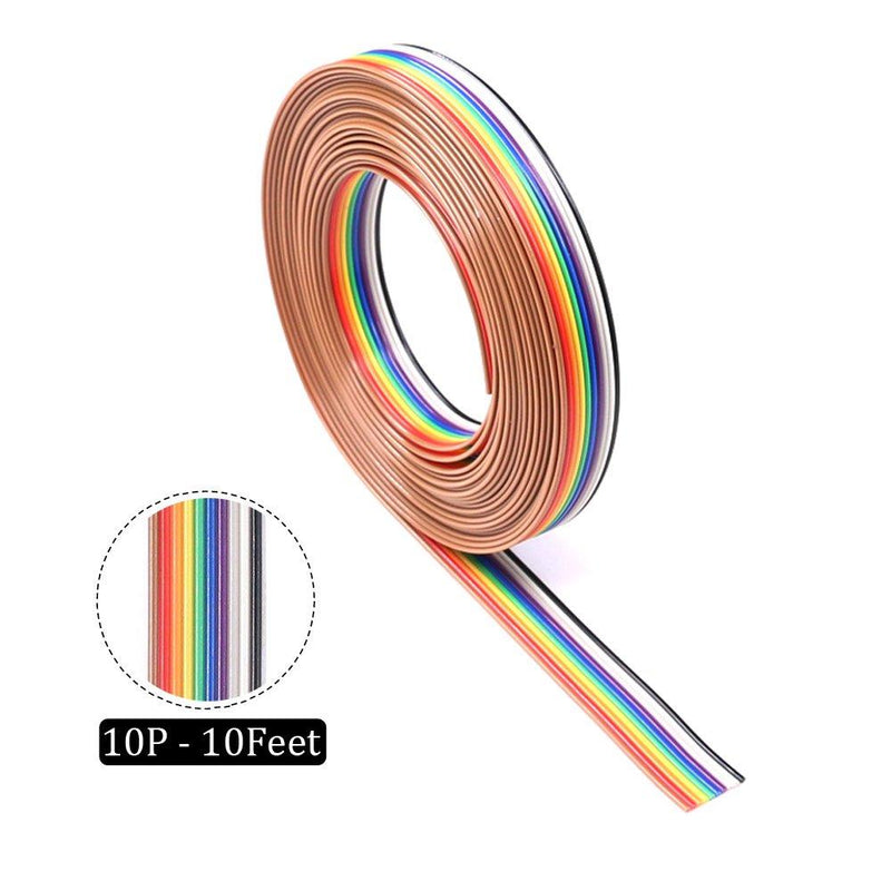 Glarks 10ft / 3m 10/14/16/20 Wire Rainbow Color Flat Ribbon IDC Wire Cable Kit for 2.54mm Connectors