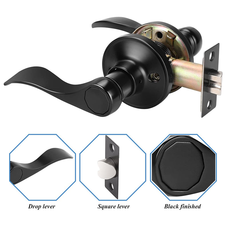 Gobrico Black Door Handles Drop Style Interior Door Knobs Hallway Closet Door Handles Locks Keyless 1Pack 1 Pack